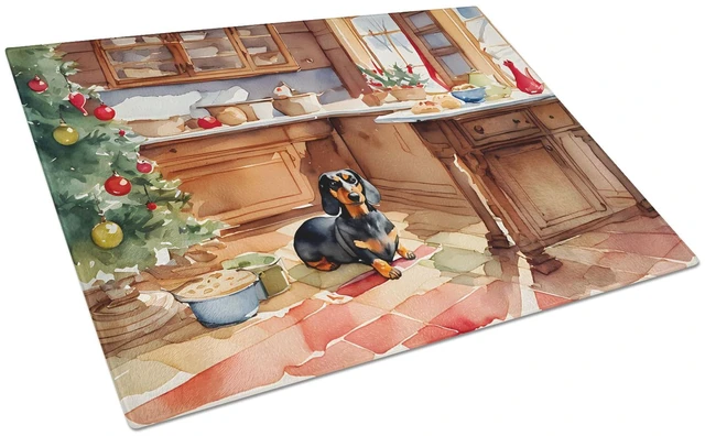 Main image of NEW Dachshund Christmas Cookies Glass Cutting Board Decorative Tempered Glass Kitchen Cutting and Serving Board Large Size Chopp