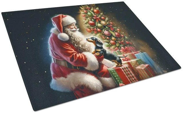 Main image of NEW Dachshund and Santa Claus Glass Cutting Board Decorative Tempered Glass Kitchen Cutting and Serving Board Large Size Choppin