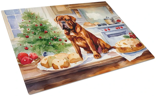 Main image of NEW Dogue de Bordeaux Christmas Cookies Glass Cutting Board Decorative Tempered Glass Kitchen Cutting and Serving Board Large Si