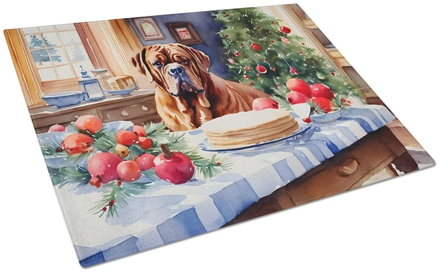 Main image of NEW Dogue de Bordeaux Christmas Cookies Glass Cutting Board Decorative Tempered Glass Kitchen Cutting and Serving Board Large Si