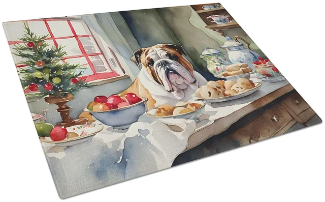Main image of NEW English Bulldog Christmas Cookies Glass Cutting Board Decorative Tempered Glass Kitchen Cutting and Serving Board Large Size