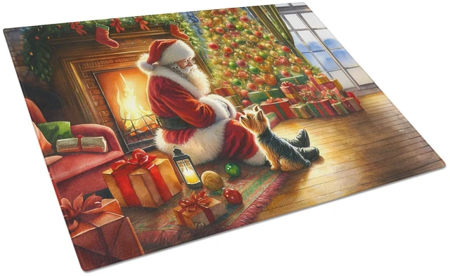 Main image of NEW Yorkshire Terrier Yorkie and Santa Claus Glass Cutting Board Decorative Tempered Glass Kitchen Cutting and Serving Board Lar