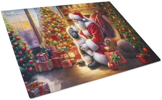 Main image of NEW Havanese and Santa Claus Glass Cutting Board Decorative Tempered Glass Kitchen Cutting and Serving Board Large Size Chopping