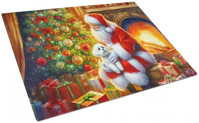 Main image of NEW Maltese and Santa Claus Glass Cutting Board Decorative Tempered Glass Kitchen Cutting and Serving Board Large Size Chopping