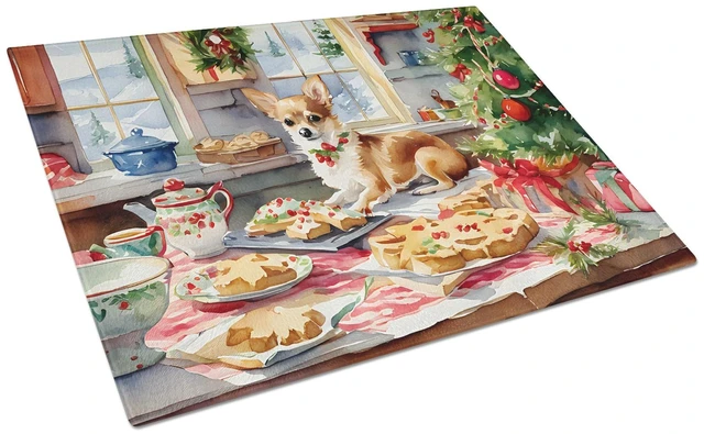 Main image of NEW Chihuahua Christmas Cookies Glass Cutting Board Decorative Tempered Glass Kitchen Cutting and Serving Board Large Size Chopp