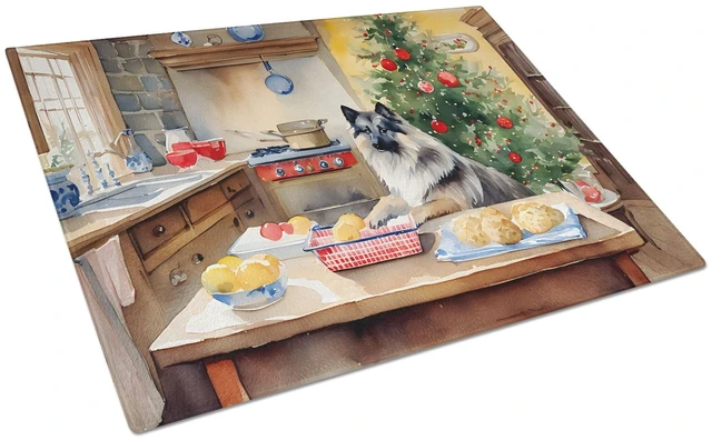 Main image of NEW Keeshond Christmas Cookies Glass Cutting Board Decorative Tempered Glass Kitchen Cutting and Serving Board Large Size Choppi