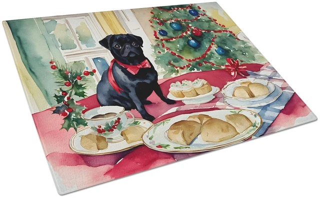 Main image of NEW Pug Christmas Cookies Glass Cutting Board Decorative Tempered Glass Kitchen Cutting and Serving Board Large Size Chopping Bo