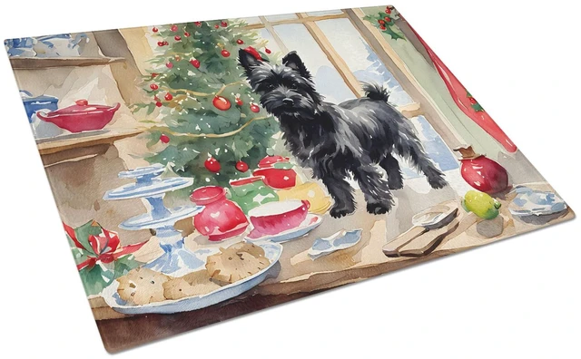 Main image of Cairn Terrier Christmas Cookies Glass Cutting Board Decorative Tempered Glass Kitchen Cutting and Serving Board Large Size Chopp
