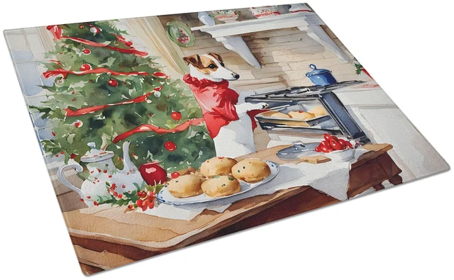 Main image of NEW Jack Russell Terrier Christmas Cookies Glass Cutting Board Decorative Tempered Glass Kitchen Cutting and Serving Board Large