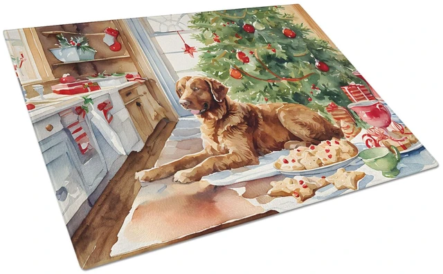Main image of NEW Chesapeake Bay Retriever Christmas Cookies Glass Cutting Board Decorative Tempered Glass Kitchen Cutting and Serving Board L