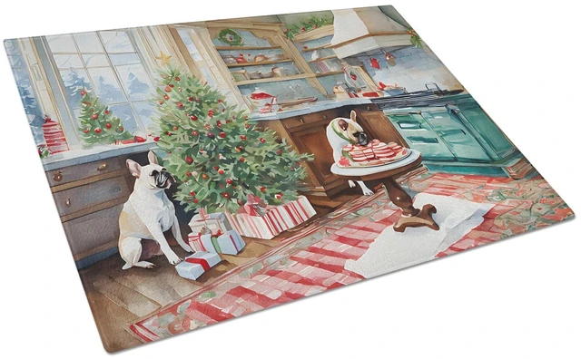 Main image of NEW French Bulldog Christmas Cookies Glass Cutting Board Decorative Tempered Glass Kitchen Cutting and Serving Board Large Size