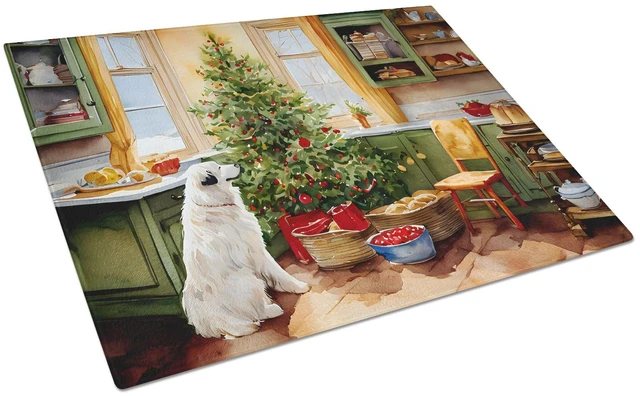 Main image of NEW Great Pyrenees Christmas Cookies Glass Cutting Board Decorative Tempered Glass Kitchen Cutting and Serving Board Large Size