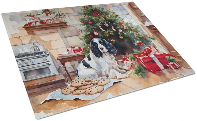 Main image of NEW English Springer Spaniel Christmas Cookies Glass Cutting Board Decorative Tempered Glass Kitchen Cutting and Serving Board L