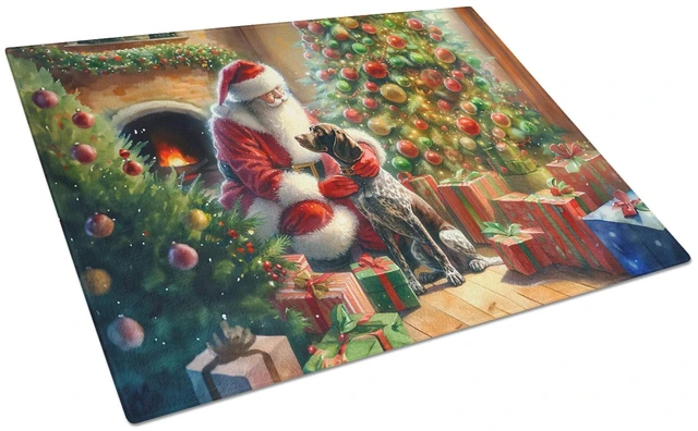 Main image of NEW German Shorthaired Pointer and Santa Claus Glass Cutting Board Decorative Tempered Glass Kitchen Cutting and Serving Board L