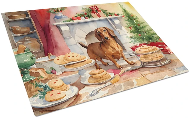Main image of NEW Dachshund Christmas Cookies Glass Cutting Board Decorative Tempered Glass Kitchen Cutting and Serving Board Large Size Chopp