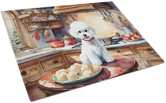 Main image of NEW Bichon Frise Christmas Cookies Glass Cutting Board Decorative Tempered Glass Kitchen Cutting and Serving Board Large Size Ch