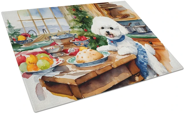 Main image of NEW Bichon Frise Christmas Cookies Glass Cutting Board Decorative Tempered Glass Kitchen Cutting and Serving Board Large Size Ch