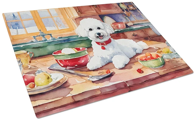 Main image of NEW Bichon Frise Christmas Cookies Glass Cutting Board Decorative Tempered Glass Kitchen Cutting and Serving Board Large Size Ch