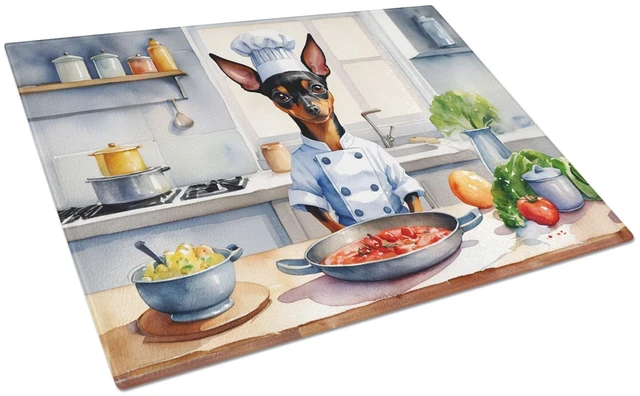 Main image of NEW Miniature Pinscher The Chef Glass Cutting Board Decorative Tempered Glass Kitchen Cutting and Serving Board Large Size Chopp