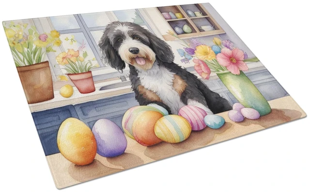 Main image of NEW Decorating Easter Bernedoodle Glass Cutting Board Decorative Tempered Glass Kitchen Cutting and Serving Board Large Size Cho