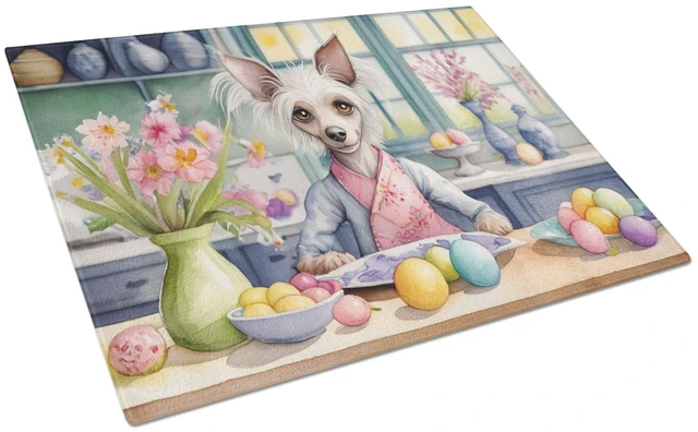 Main image of NEW Decorating Easter Chinese Crested Glass Cutting Board Decorative Tempered Glass Kitchen Cutting and Serving Board Large Size