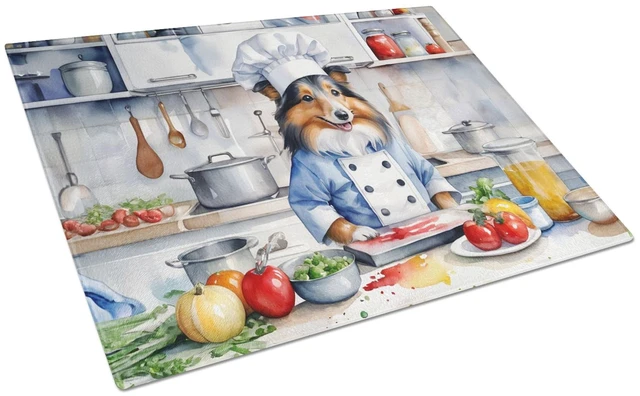 Main image of Sheltie The Chef Glass Cutting Board Decorative Tempered Glass Kitchen Cutting and Serving Board Large Size Chopping Board