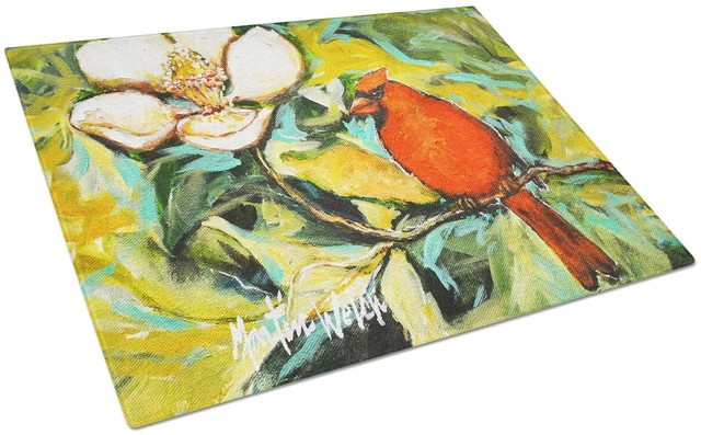 Main image of NEW Cardinal with Magnolia Glass Cutting Board Decorative Tempered Glass Kitchen Cutting and Serving Board Large Size Chopping B