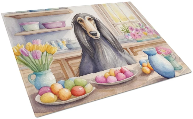 Main image of Decorating Easter Afghan Hound Glass Cutting Board Decorative Tempered Glass Kitchen Cutting and Serving Board Large Size Choppi