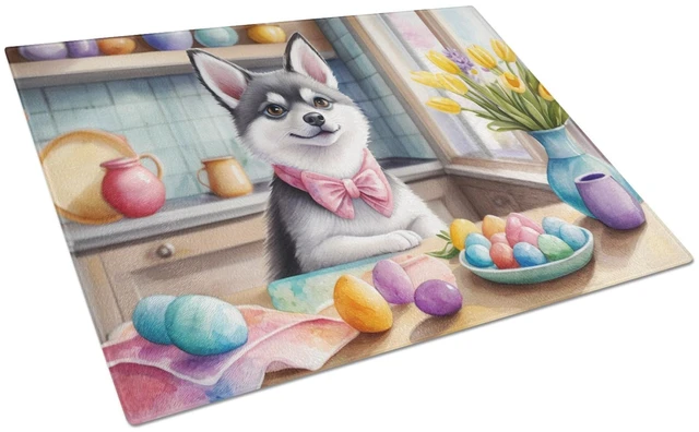 Main image of Decorating Easter Alaskan Klee Kai Glass Cutting Board Decorative Tempered Glass Kitchen Cutting and Serving Board Large Size Ch
