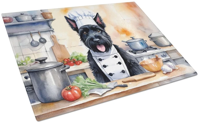 Main image of NEW Scottish Terrier The Chef Glass Cutting Board Decorative Tempered Glass Kitchen Cutting and Serving Board Large Size Choppin