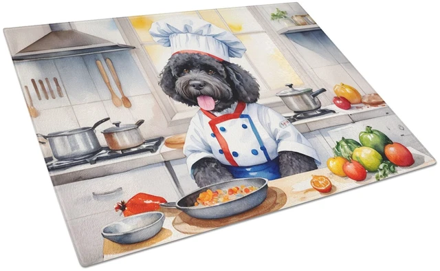 Main image of Portuguese Water Dog The Chef Glass Cutting Board Decorative Tempered Glass Kitchen Cutting and Serving Board Large Size Choppin