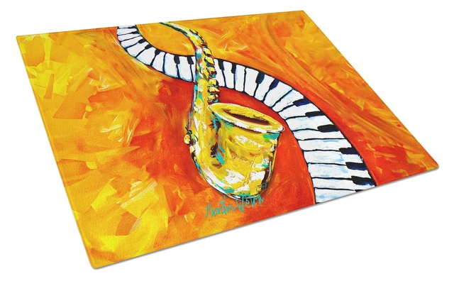 Main image of NEW Something Blues Saxaphone and Piano Glass Cutting Board Decorative Tempered Glass Kitchen Cutting and Serving Board Large Si