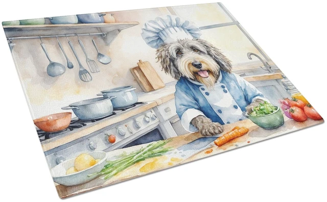 Main image of NEW Bergamasco Sheepdog The Chef Glass Cutting Board Decorative Tempered Glass Kitchen Cutting and Serving Board Large Size Chop