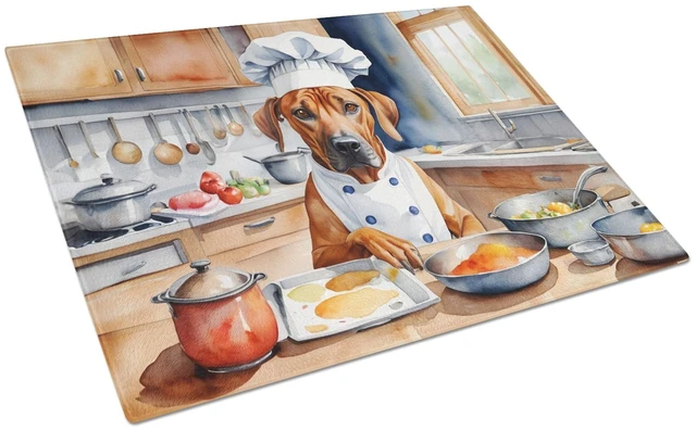 Main image of NEW Rhodesian Ridgeback The Chef Glass Cutting Board Decorative Tempered Glass Kitchen Cutting and Serving Board Large Size Chop