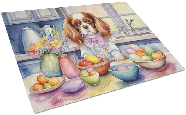 Main image of NEW Decorating Easter Cavalier Spaniel Glass Cutting Board Decorative Tempered Glass Kitchen Cutting and Serving Board Large Siz