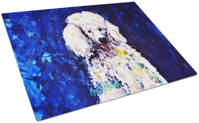 Main image of NEW Louie White Poodle Glass Cutting Board Decorative Tempered Glass Kitchen Cutting and Serving Board Large Size Chopping Board