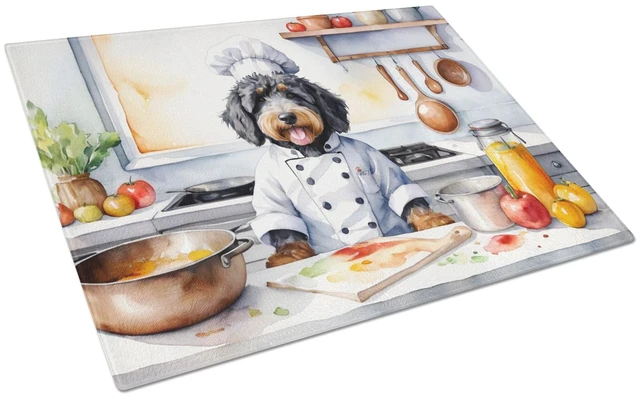 Main image of NEW Bernedoodle The Chef Glass Cutting Board Decorative Tempered Glass Kitchen Cutting and Serving Board Large Size Chopping Boa