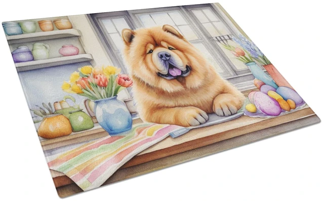 Main image of NEW Decorating Easter Chow Chow Glass Cutting Board Decorative Tempered Glass Kitchen Cutting and Serving Board Large Size Chopp