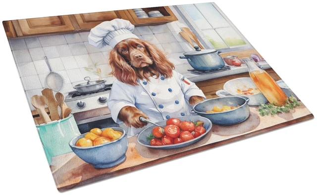 Main image of NEW Sussex Spaniel The Chef Glass Cutting Board Decorative Tempered Glass Kitchen Cutting and Serving Board Large Size Chopping