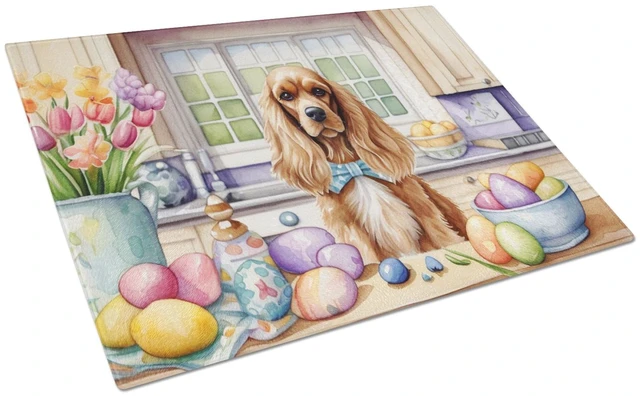 Main image of NEW Decorating Easter Cocker Spaniel Glass Cutting Board Decorative Tempered Glass Kitchen Cutting and Serving Board Large Size