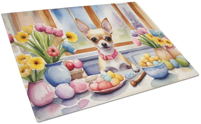Main image of NEW Decorating Easter Chihuahua Glass Cutting Board Decorative Tempered Glass Kitchen Cutting and Serving Board Large Size Chopp