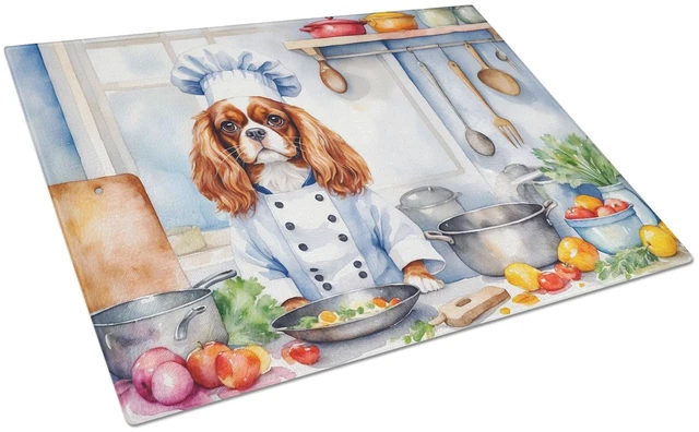 Main image of NEW Cavalier Spaniel The Chef Glass Cutting Board Decorative Tempered Glass Kitchen Cutting and Serving Board Large Size Choppin