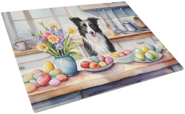 Main image of NEW Decorating Easter Border Collie Glass Cutting Board Decorative Tempered Glass Kitchen Cutting and Serving Board Large Size C