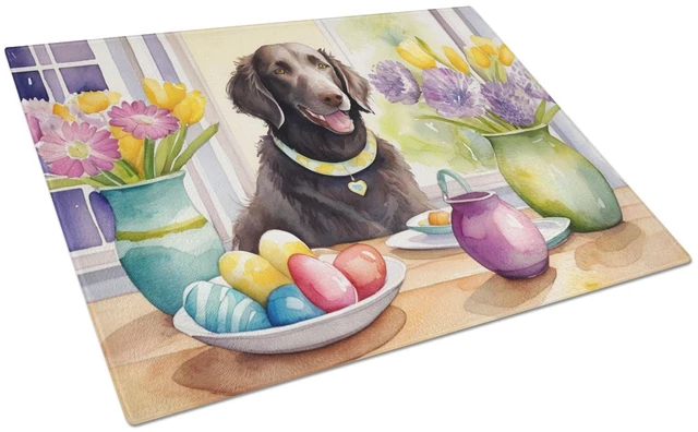Main image of NEW Decorating Easter CurlyCoated Retriever Glass Cutting Board Decorative Tempered Glass Kitchen Cutting and Serving Board Lar