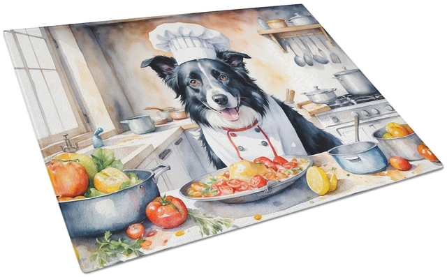 Main image of NEW Border Collie The Chef Glass Cutting Board Decorative Tempered Glass Kitchen Cutting and Serving Board Large Size Chopping B