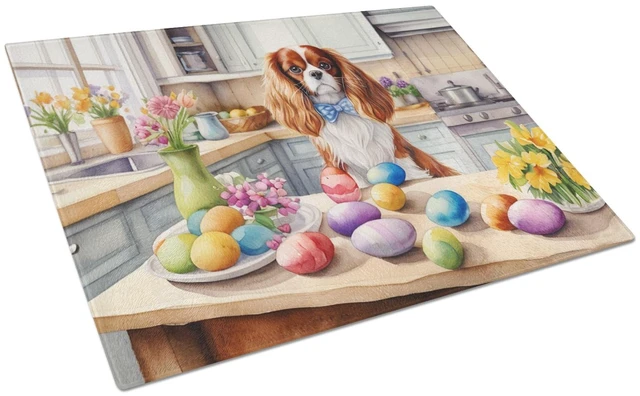 Main image of NEW Decorating Easter Cavalier Spaniel Glass Cutting Board Decorative Tempered Glass Kitchen Cutting and Serving Board Large Siz