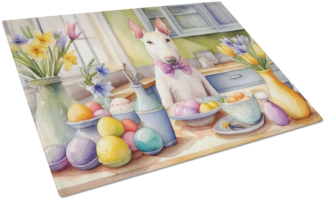 Main image of NEW Decorating Easter Bull Terrier Glass Cutting Board Decorative Tempered Glass Kitchen Cutting and Serving Board Large Size Ch
