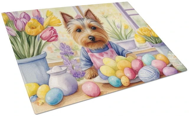 Main image of NEW Decorating Easter Silky Terrier Glass Cutting Board Decorative Tempered Glass Kitchen Cutting and Serving Board Large Size C