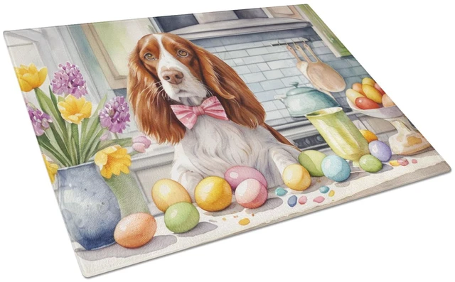Main image of NEW Decorating Easter Welsh Springer Spaniel Glass Cutting Board Decorative Tempered Glass Kitchen Cutting and Serving Board Lar