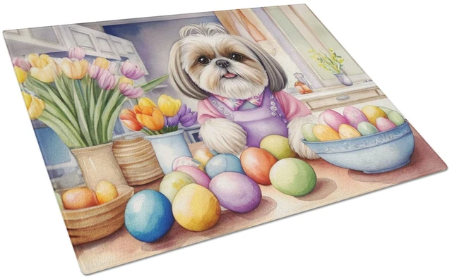 Main image of NEW Decorating Easter Shih Tzu Glass Cutting Board Decorative Tempered Glass Kitchen Cutting and Serving Board Large Size Choppi